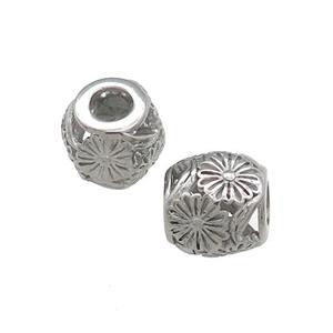 Raw Titanium Steel Barrel Beads Large Hole Hollow, approx 10mm, 4mm hole [SSB4441]
