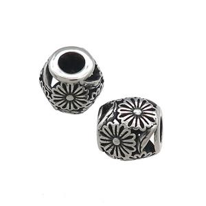 Titanium Steel Barrel Beads Large Hole Hollow Antique Silver, approx 10mm, 4mm hole [SSB4442]