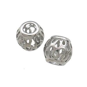 Raw Titanium Steel Round Beads Large Hole Hollow, approx 9-10mm, 4mm hole [SSB4447]