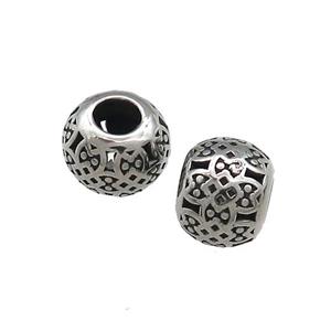 Titanium Steel Round Beads Large Hole Hollow Antique Silver, approx 8-9.5mm, 4mm hole [SSB4450]