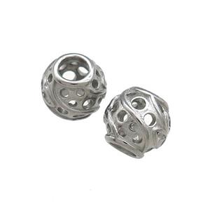 Raw Titanium Steel Barrel Beads Large Hole Hollow, approx 8-9mm, 4mm hole [SSB4451]