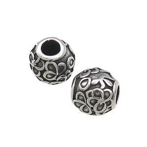 Titanium Steel Round Beads Large Hole Antique Silver, approx 9-10mm, 4mm hole [SSB4456]