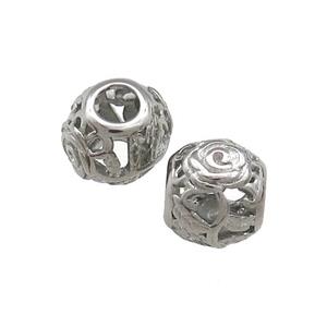 Raw Titanium Steel Round Beads Large Hole Hollow Flower, approx 9-10mm, 4mm hole [SSB4457]