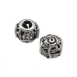 Titanium Steel Round Beads Large Hole Hollow Flower Antique Silver, approx 9-10mm, 4mm hole [SSB4458]