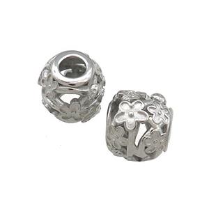 Raw Titanium Steel Round Beads Large Hole Hollow Flower, approx 10mm, 4mm hole [SSB4461]