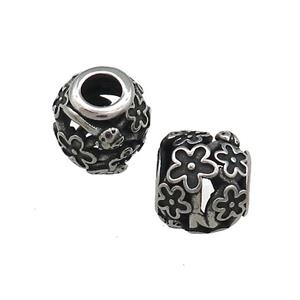 Titanium Steel Round Beads Large Hole Hollow Flower Antique Silver, approx 10mm, 4mm hole [SSB4462]