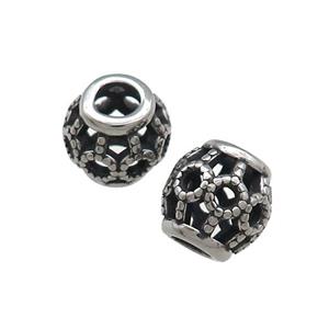 Titanium Steel Round Beads Large Hole Hollow Antique Silver, approx 10mm, 4mm hole [SSB4464]