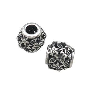 Titanium Steel Round Beads Large Hole Hollow Antique Silver, approx 9-10mm, 4mm hole [SSB4468]