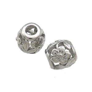 Raw Titanium Steel Round Beads Large Hole Hollow Flower, approx 10mm, 4mm hole [SSB4469]