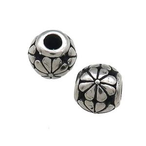 Titanium Steel Round Beads Large Hole Hollow Flower Antique Silver, approx 10-11mm, 4mm hole [SSB4472]