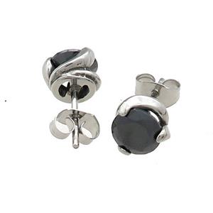 Raw Stainless Steel Stud Earring Pave Rhinestone, approx 8mm [SSB4481]