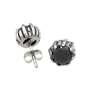 Stainless Steel Stud Earring Pave Rhinestone Lotus Antique Silver, approx 9mm [SSB4486]