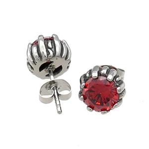 Stainless Steel Stud Earring Pave Rhinestone Lotus Antique Silver, approx 9mm [SSB4487]