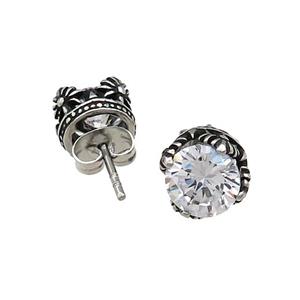 Stainless Steel Stud Earring Pave Rhinestone Antique Silver, approx 9mm [SSB4488]