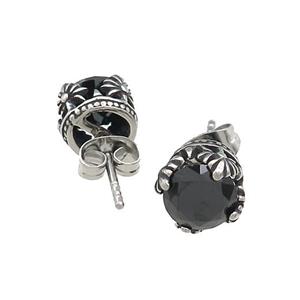 Stainless Steel Stud Earring Pave Rhinestone Antique Silver, approx 9mm [SSB4489]