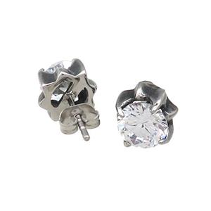 Stainless Steel Stud Earring Pave Rhinestone Antique Silver, approx 9mm [SSB4490]