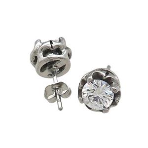 Stainless Steel Stud Earring Pave Rhinestone Antique Silver, approx 9mm [SSB4492]
