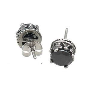 Stainless Steel Stud Earring Pave Rhinestone Antique Silver, approx 9mm [SSB4493]