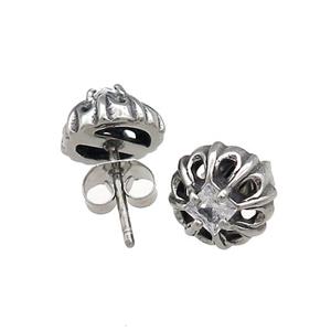 Stainless Steel Stud Earring Pave Rhinestone Antique Silver, approx 10mm [SSB4496]