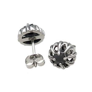 Stainless Steel Stud Earring Pave Rhinestone Antique Silver, approx 10mm [SSB4497]