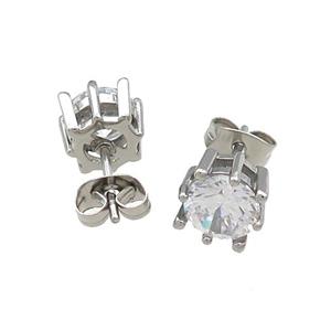 Raw Stainless Steel Stud Earring Pave Rhinestone, approx 8mm [SSB4498]