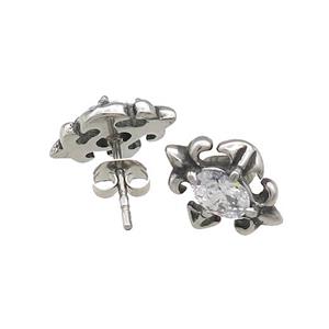 Stainless Steel Stud Earring Pave Rhinestone Flower Of Lily Antique Silver, approx 9-13mm [SSB4508]
