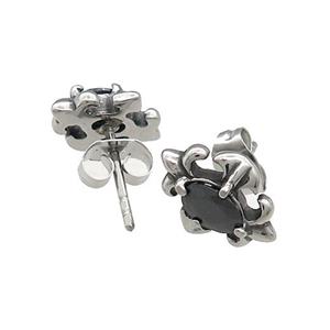 Stainless Steel Stud Earring Pave Rhinestone Flower Of Lily Antique Silver, approx 9-13mm [SSB4509]