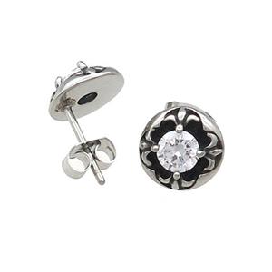 Stainless Steel Stud Earring Pave Rhinestone Flower Of Lily Antique Silver, approx 10mm [SSB4510]