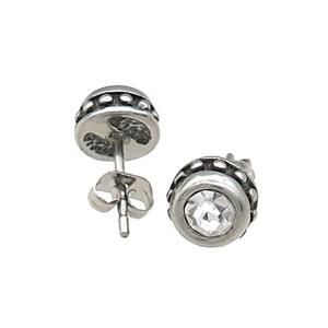 Stainless Steel Stud Earring Pave Rhinestone Antique Silver, approx 8mm [SSB4512]