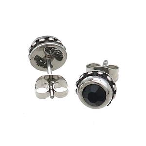 Stainless Steel Stud Earring Pave Rhinestone Antique Silver, approx 8mm [SSB4513]