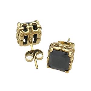 Stainless Steel Stud Earring Pave Rhinestone Gold Plated, approx 9mm [SSB4515]