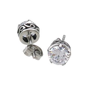 Stainless Steel Stud Earring Pave Rhinestone Antique Silver, approx 8mm [SSB4518]