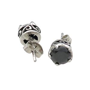 Stainless Steel Stud Earring Pave Rhinestone Antique Silver, approx 8mm [SSB4519]