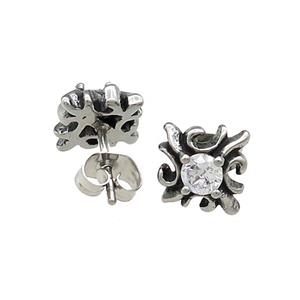 Stainless Steel Stud Earring Pave Rhinestone Antique Silver, approx 9.5mm [SSB4520]