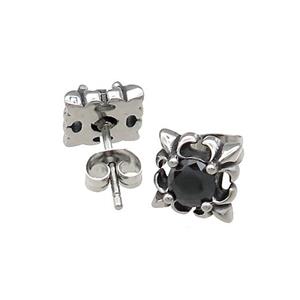 Stainless Steel Stud Earring Pave Rhinestone Antique Silver, approx 9.5mm [SSB4521]