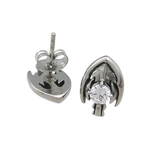 Stainless Steel Stud Earring Pave Rhinestone Shield Antique Silver, approx 9-13mm [SSB4522]