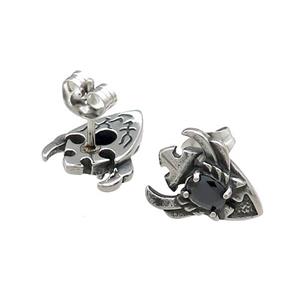 Stainless Steel Stud Earring Pave Rhinestone Shield Antique Silver, approx 11-14mm [SSB4523]