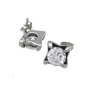 Stainless Steel Stud Earring Pave Rhinestone Antique Silver, approx 9mm [SSB4524]