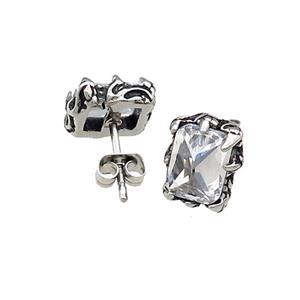 Stainless Steel Stud Earring Pave Rhinestone Antique Silver, approx 8-10mm [SSB4526]