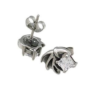 Stainless Steel Stud Earring Pave Rhinestone Antique Silver, approx 9-13mm [SSB4528]