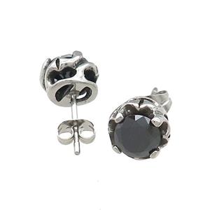 Stainless Steel Stud Earring Pave Rhinestone Antique Silver, approx 9mm [SSB4531]
