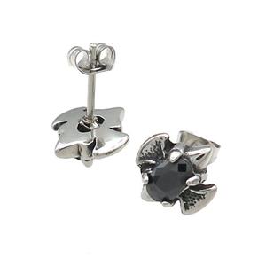Stainless Steel Stud Earring Pave Rhinestone Antique Silver, approx 10-11mm [SSB4532]