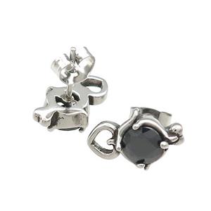 Stainless Steel Stud Earring Pave Rhinestone Antique Silver, approx 9.5-14mm [SSB4533]