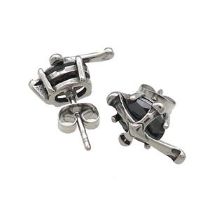 Stainless Steel Stud Earring Pave Rhinestone Antique Silver, approx 10-15mm [SSB4534]