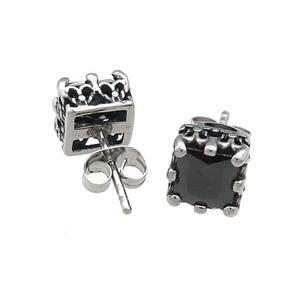 Stainless Steel Stud Earring Pave Rhinestone Antique Silver, approx 8mm [SSB4535]