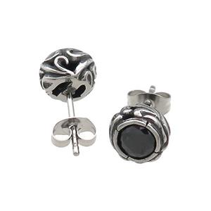 Stainless Steel Stud Earring Pave Rhinestone Antique Silver, approx 8.5mm [SSB4537]