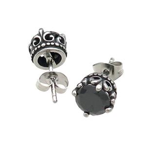 Stainless Steel Stud Earring Pave Rhinestone Flower Of Lily Antique Silver, approx 8mm [SSB4538]
