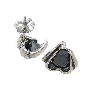 Stainless Steel Stud Earring Pave Rhinestone Antique Silver, approx 11-12mm [SSB4541]