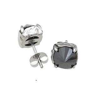 Raw Stainless Steel Stud Earring Pave Rhinestone, approx 9mm [SSB4543]