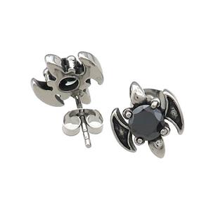 Stainless Steel Stud Earring Pave Rhinestone Antique Silver, approx 11-12mm [SSB4544]